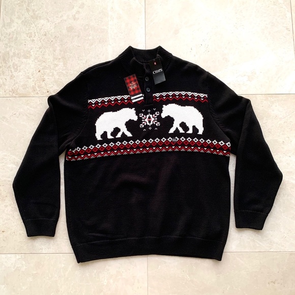 MEN'S CHAPS CLASSIC FIT BUTTON BEARS SWEATER - Picture 4 of 8